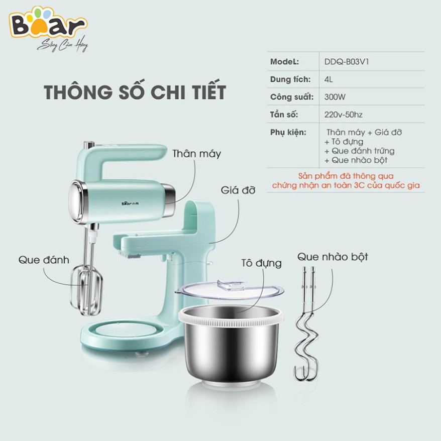 [Mã ELHA22 giảm 6% đơn 300K] Máy trộn bột đánh trứng cầm tay và để bàn Bear- DDQ-B03V1 - Bản Nội Địa - Hàng chính hãng