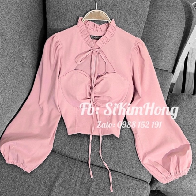 Áo kiểu tiểu thư tay phồng dáng croptop ,buộc nơ cổ  Mã 57 (Ảnh shop chụp 100%)