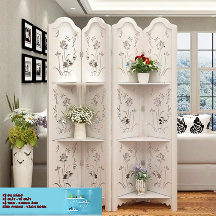 Bình phong vách ngăn có kệ trang trí họa tiết hoa sen bé GTS319 bằng gỗ CNC chống mối,mọt /1 TẤM