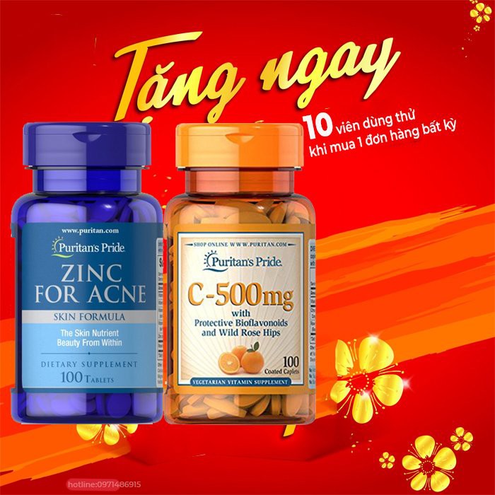 Combo Hoàn Hảo Ngừa - Giảm Mụn, Làm Mờ Vết Thâm Zinc for Acne & Vitamin C-500mg