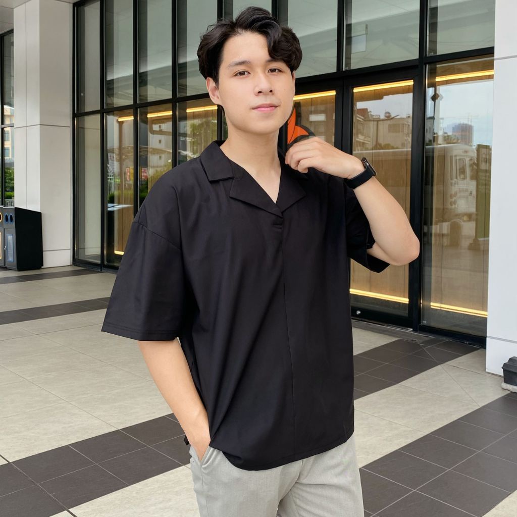 Áo sơ mi Nam cổ vest CALAA FASHION vải lụa ngắn tay form rộng ASM04