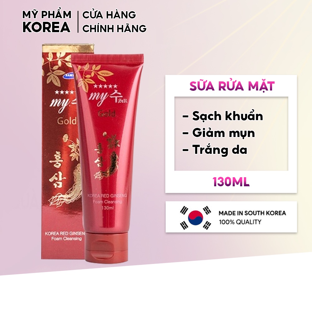 Sữa rửa mặt trắng da Hồng Sâm Đỏ My Gold Hàn Quốc 130ml giúp da trắng sáng mềm mịn giữ ẩm duy trì độ đàn hồi cho da