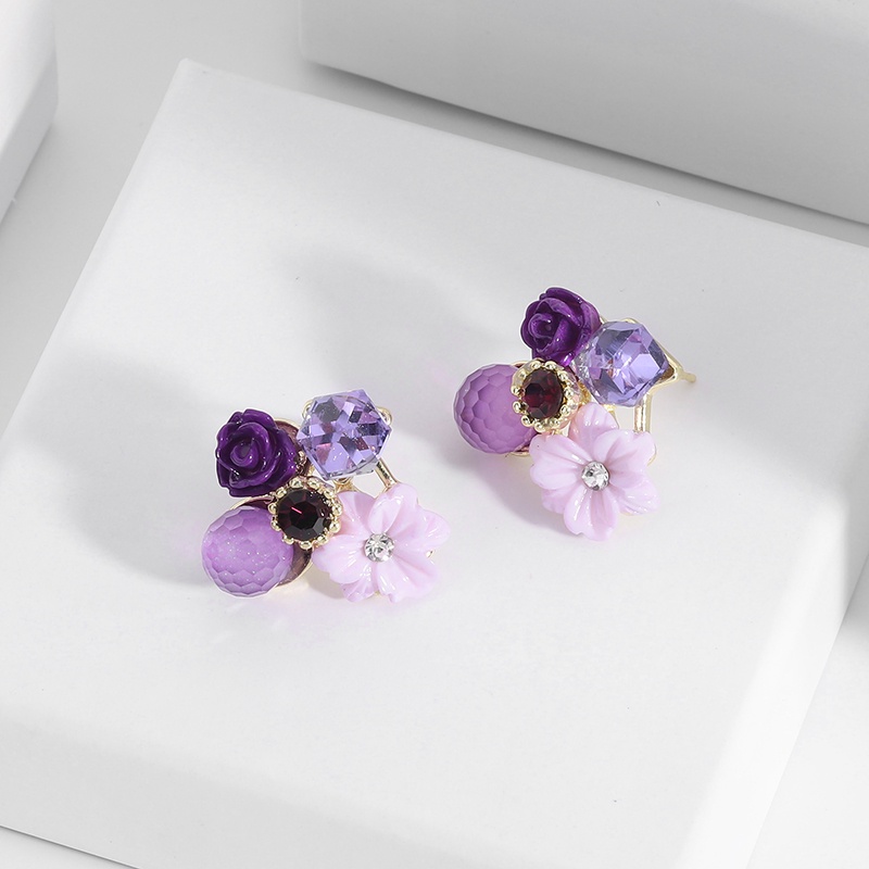 PINKDUDU Khuyên Tai Đính Đá Opal Tím Thiết Kế Mới PD345 Thời Trang Hàn Quốc Cho Nữ