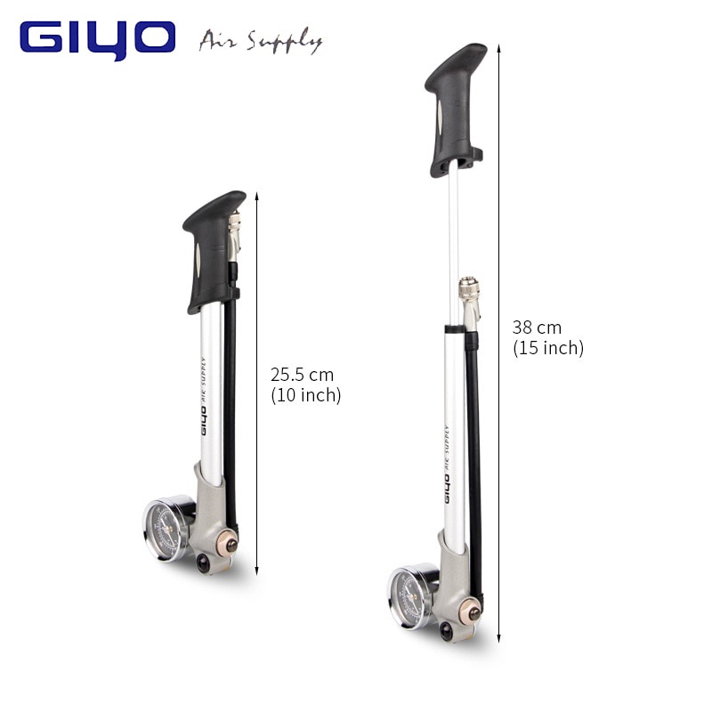 GIYO GS-02D Bơm hơi áp suất cao cho xe đạp có thể gập lại 300psi với đòn bẩy & đồng hồ đo cho phuộc và hệ thống treo sau xe đạp leo núi