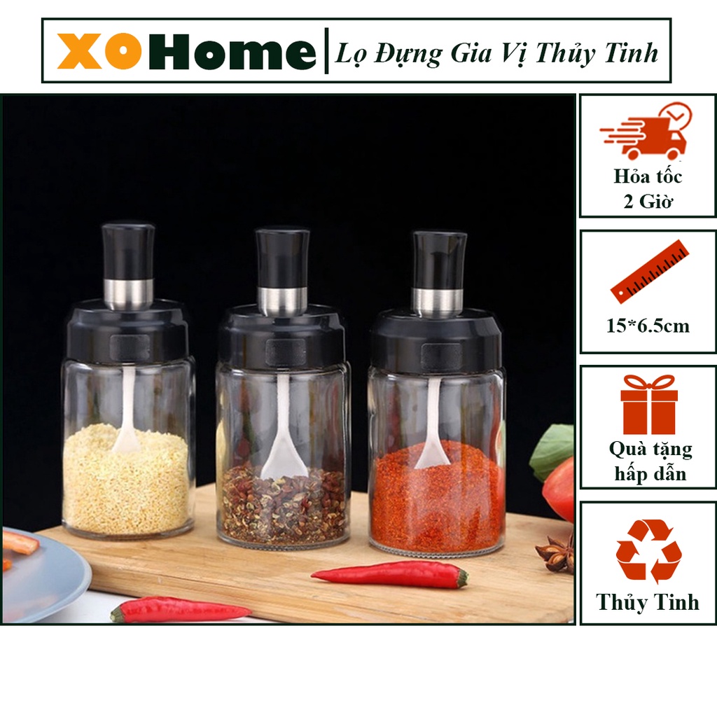 Hũ đựng gia vị thông minh bằng thủy tinh có kèm thìa 250ml