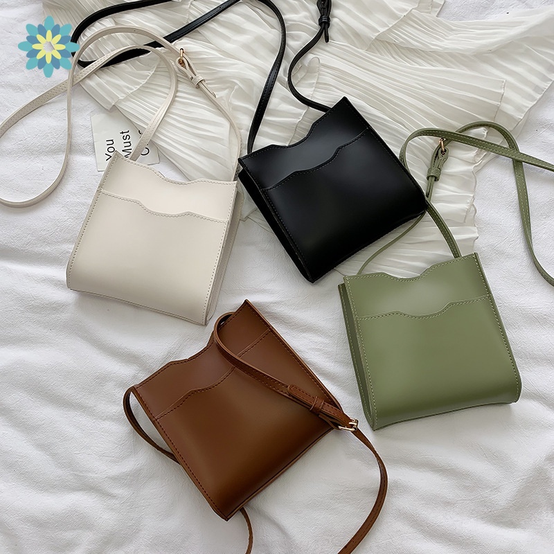 Túi Da Đeo Vai Màu Trơn Phong Cách Retro Thời Trang Cho Nữ