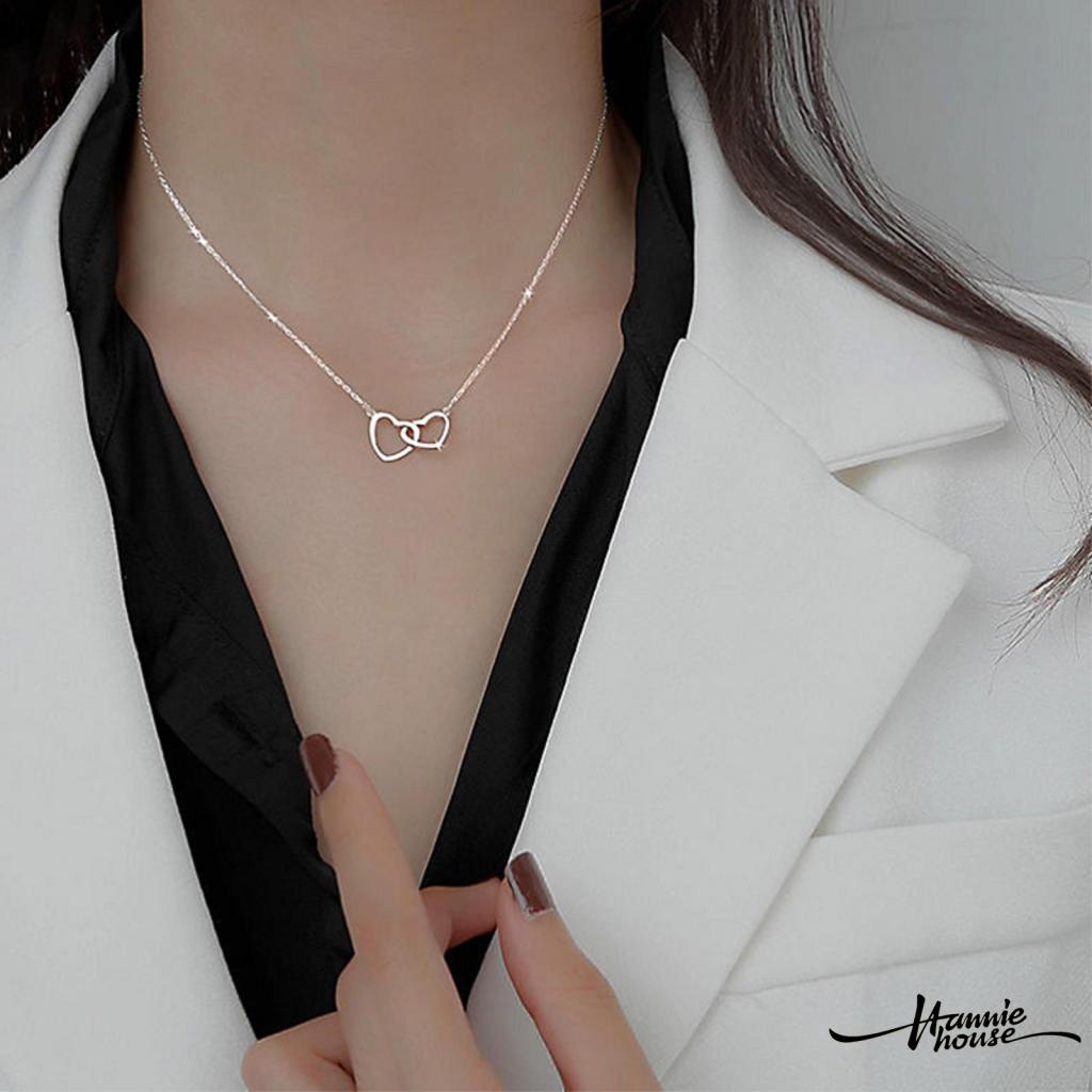 Vòng cổ mặt hình trái tim đôi màu sắc đơn giản cho nữ