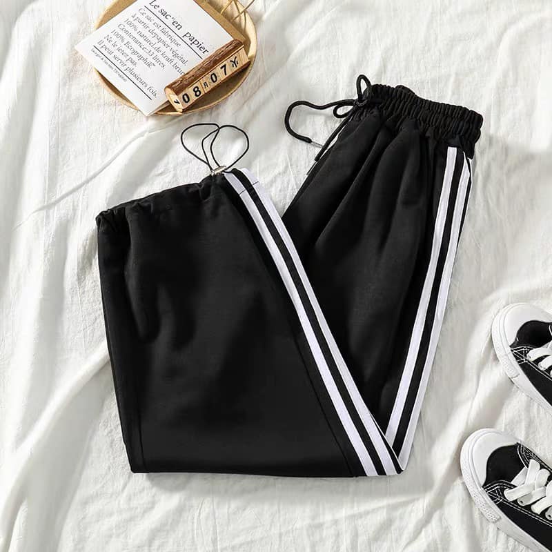 Quần Thun Ống Suông Dây Rút 3 Sọc Unisex Nam Nữ Chất Không xù