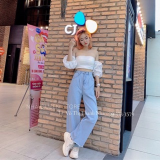 Quần Baggy JEANS ống suông lưng cao