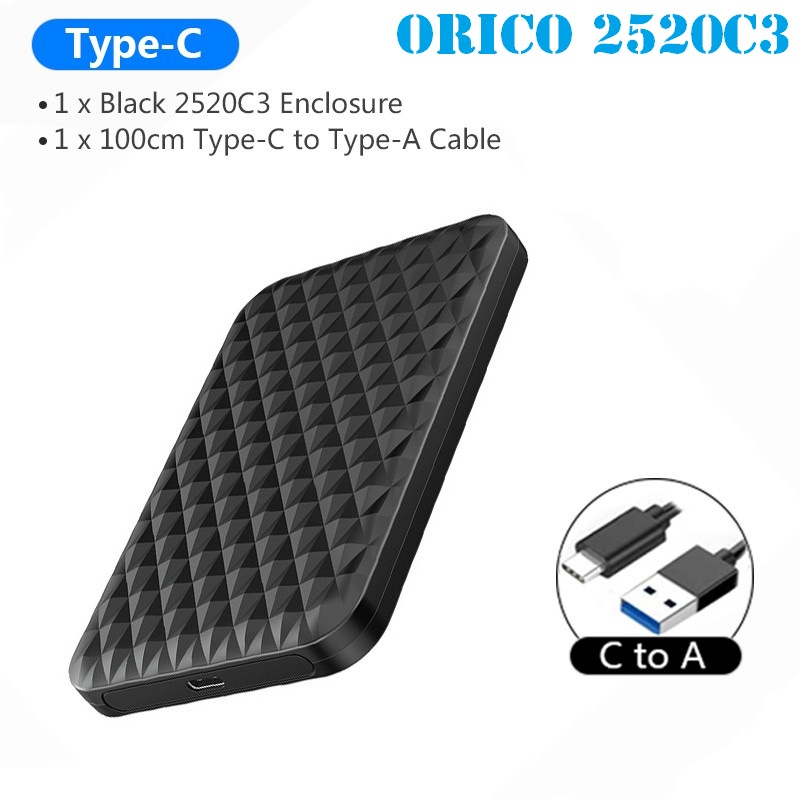 Box ổ cứng HDD SSD 2.5 inch SATA USB 3.1 Type-C tốc độ cao 5Gbps Orico 2520C3 - Chính hãng