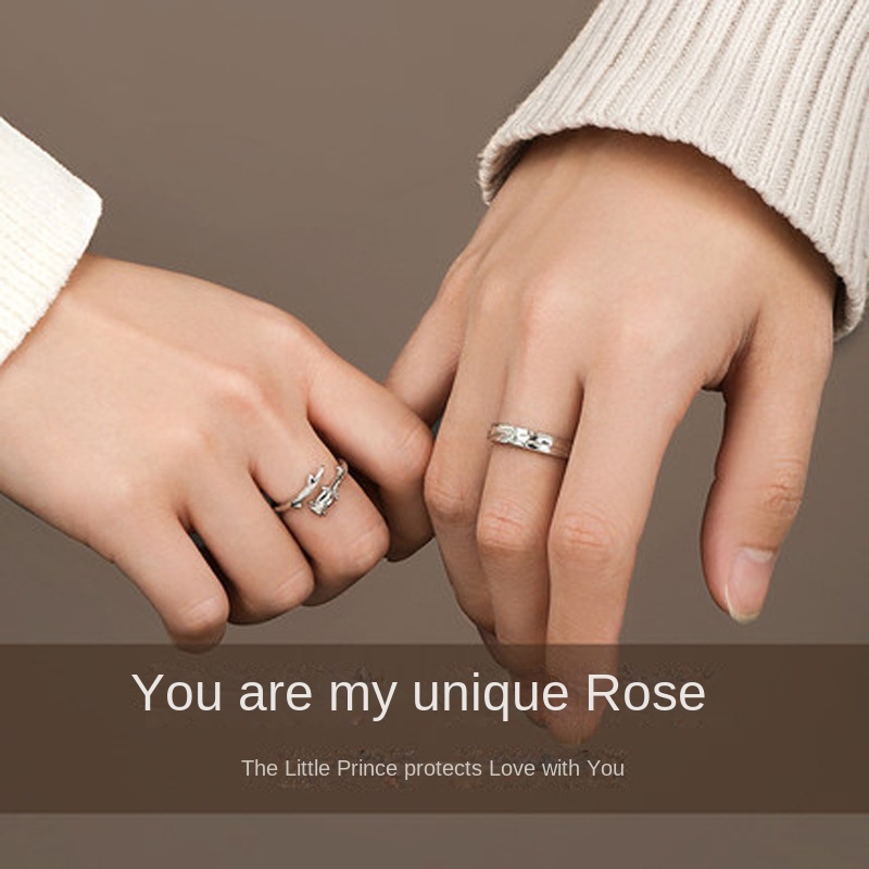 Cặp Nhẫn Đôi Hình Hoàng Tử Bé Và Hoa Hồng Cá Tính Hợp Thời Trang
