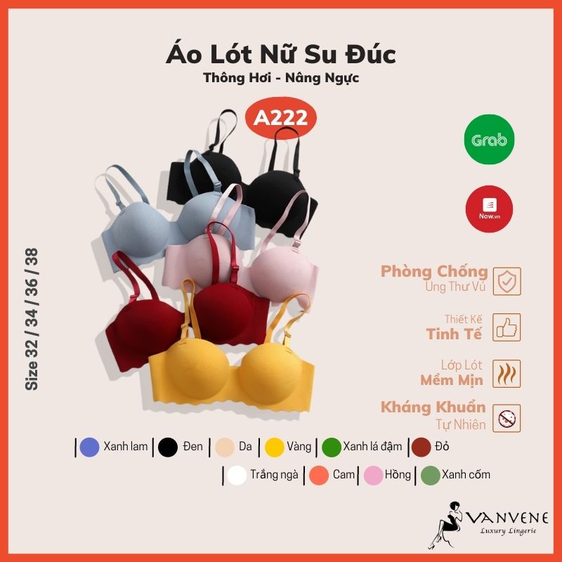Áo Lót Nữ Su Đúc Thông Hơi Cup Ngang Vavene Đệm Dày 2cm Nâng Ngực Quai Áo Có Thể Tháo Rời A222