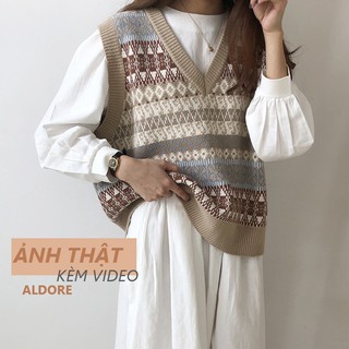 Áo gile len nữ thổ cẩm Hàn Quốc dáng rộng