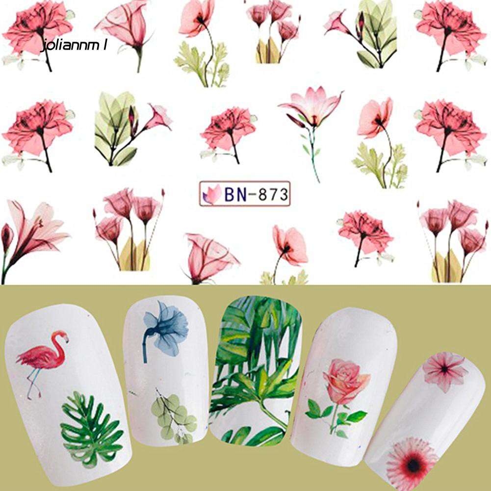 Hình dán móng tay nghệ thuật họa tiết hoa lá và chim hồng hạc