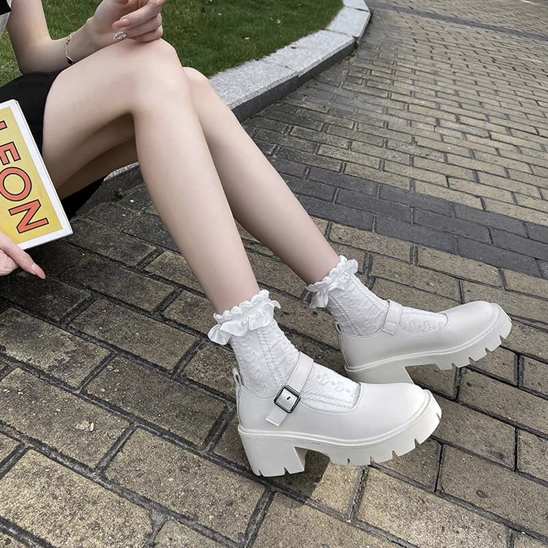 Giày búp bê lolita nữ cao cấp đế cao mũi tròn kiểu ulzzang xinh giá rẻ JAENIA GD009