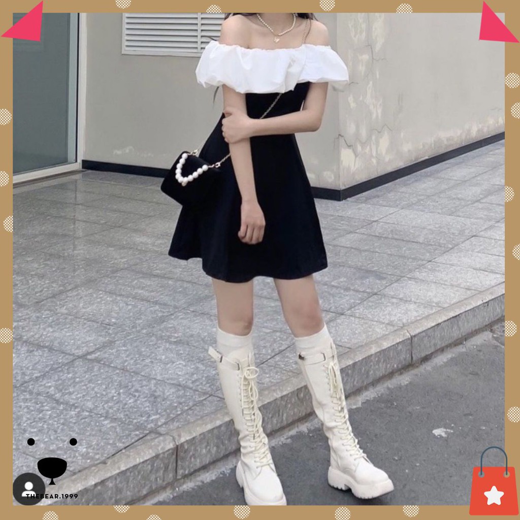 RINGELY DRESS - ĐẦM ĐEN PHỐI BÈO TRẮNG CÓ MÚT | BigBuy360 - bigbuy360.vn