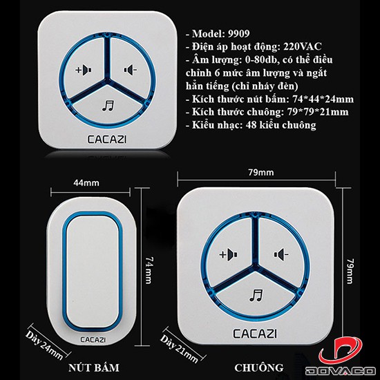 Chuông không dây chống nước CACAZI 9909 - siêu bền - có bảo hành