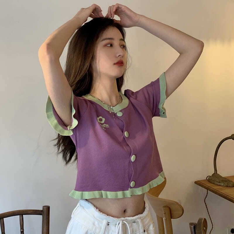 Áo Thun Nữ Cổ Tròn Phối Màu Siêu Cute