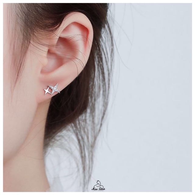 Bông tai nữ Miuu Silver, khuyên tai bạc 2 ngôi sao nhỏ Staries Earrings