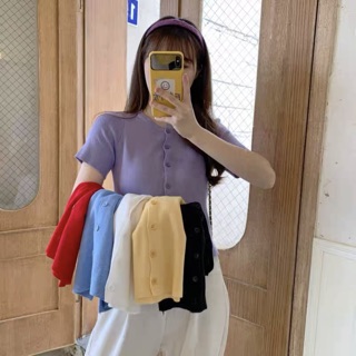 Áo len cổ tròn cúc dáng basic 7207 Ulzzang style 🌸 Hàng Quảng Châu