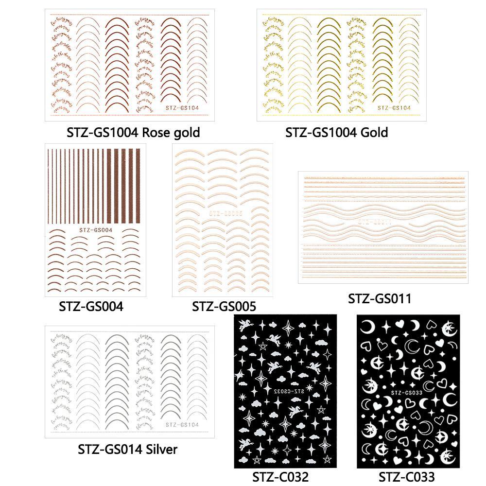 Sticker Dán Trang Trí Móng Tay Bằng Kim Loại Thiết Kế Đường Cong Kẻ Sọc DIY