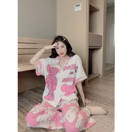 Đồ bộ nữ pijama cánh dơi tay lỡ quần dài lụa ngủ mango cao cấp Hottrend