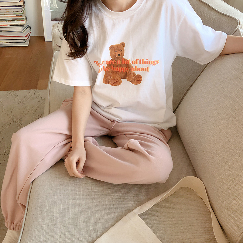 Áo Thun Nữ Tay Ngắn Dáng Rộng In Hình Gấu Dễ Thương Phong Cách Hàn Quốc 42035