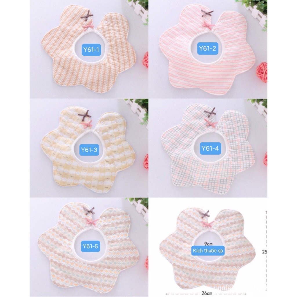 Yếm tròn xoay 360 độ chất liệu cotton siêu mềm mịn thấm hút tốt hình bông hoa nút bấm phía sau cho bé trai bé gái