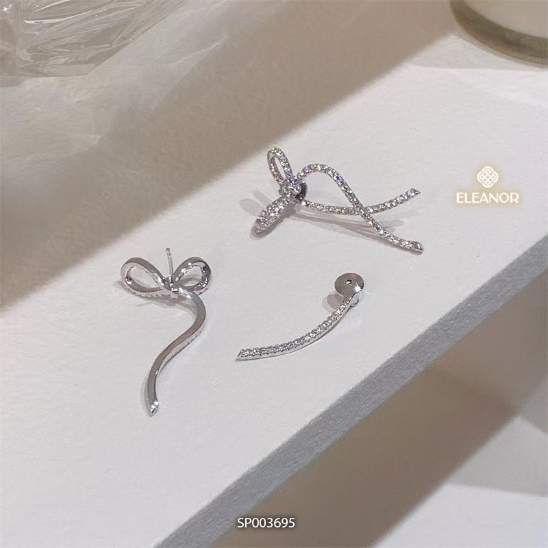 Bông tai nữ chuôi bạc 925 Eleanor Accessories đính đá hình nơ phụ kiện trang sức 3695