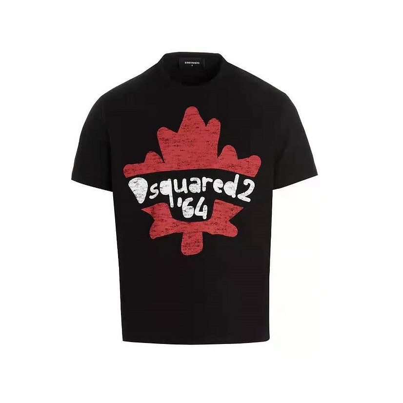 Áo thun tay ngắn màu đen in hình chữ Dsquared2 cho nam và nữ