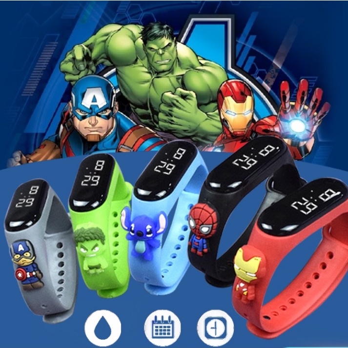 Đồng hồ điện tử kỹ thuật số màn hình led dây silicon họa tiết hoạt hình dành cho trẻ em 