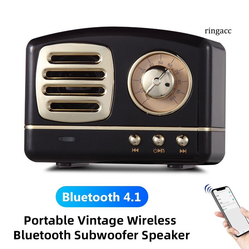 RC_Mini Vintage Wireless Bluetooth Speaker Subwoofer U Disk TF Card Music Player