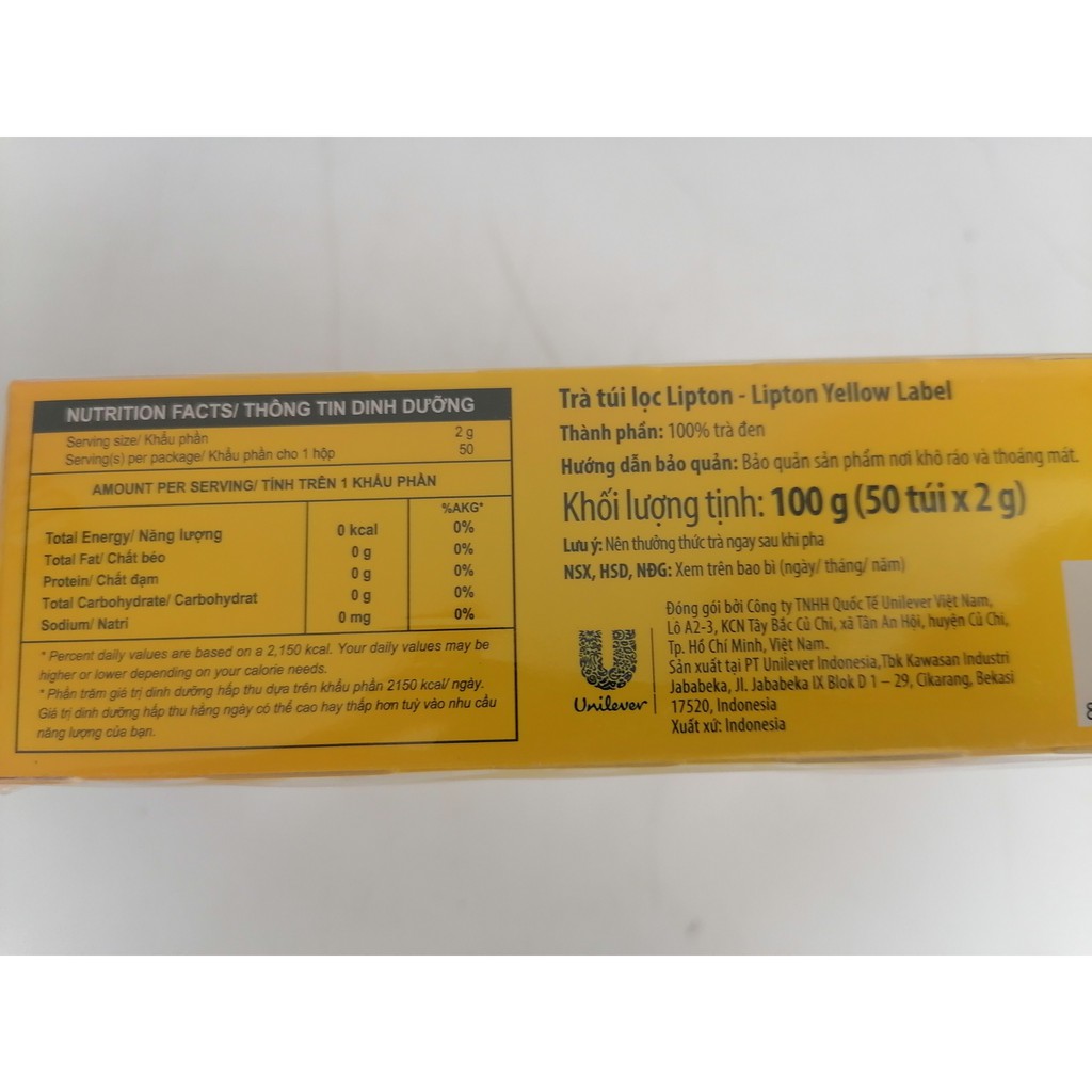 [Hộp 100gram (50 Túi lọc)] TRÀ ĐEN NHÃN VÀNG [Indonesia] LIPTON Yellow Label Tea Bags