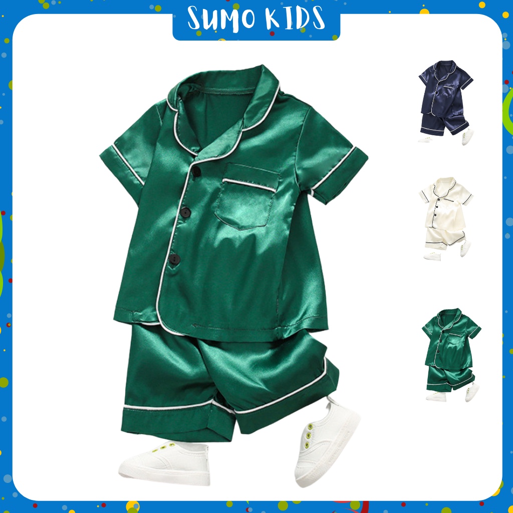 Bộ Pijama Cộc Tay Cho Bé Chất Lụa Cực Mát Cho Bé Từ 6-28kg - SUMO KIDS