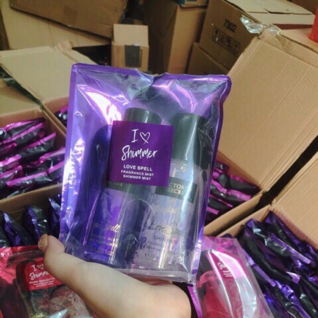 Sét bộ xịt victoria secret l lo ve shimmer mini 2 chai 75ml