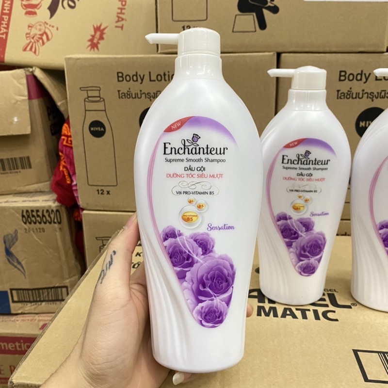 Dầu gội nước hoa Enchanteur Sensation dưỡng tóc siêu mượt 650gr ( mầu tím )