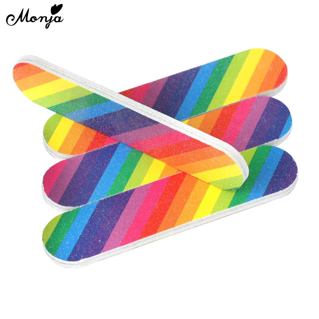 Dũa móng tay MONJA màu sắc cầu vồng hai mặt hình oval mini tiện lợi