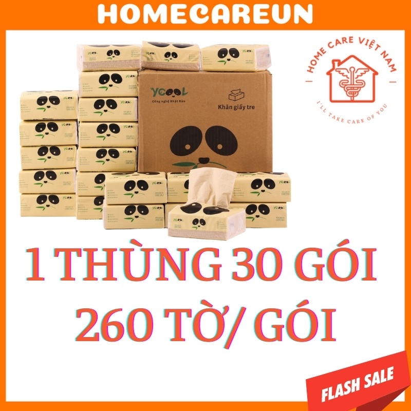 Giấy ăn gấu trúc khăn giấy tre YCOOL 1 thùng 30 gói 300 tờ và 4 lớp 260 tờ