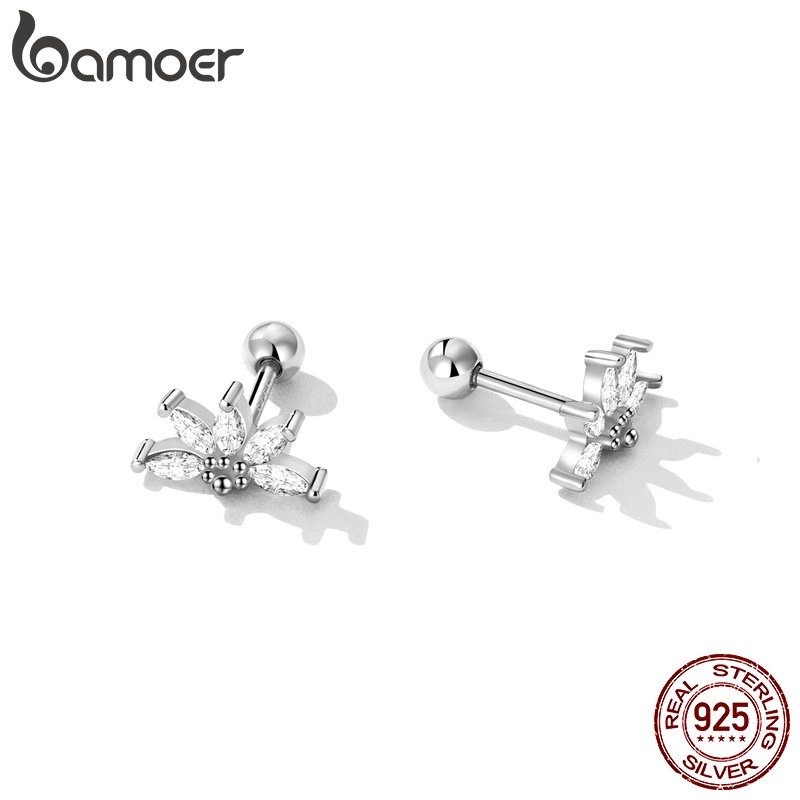 Đôi bông tai BAMOER hình vương miện bạc 925 thời trang nữ