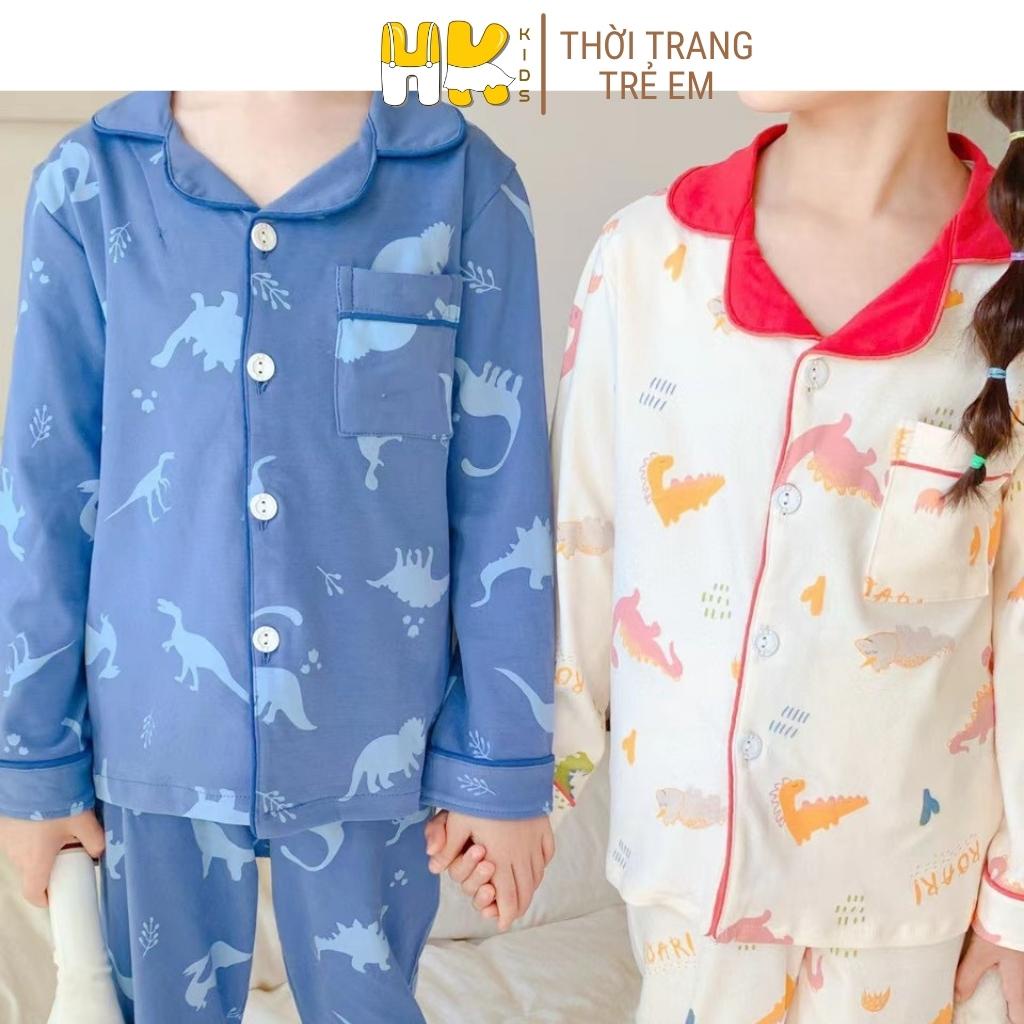 Bộ quần áo ngủ Pijama cho bé HK KIDS dài tay thu đông chất cotton mềm mát size cho bé từ 3-10 tuổi
