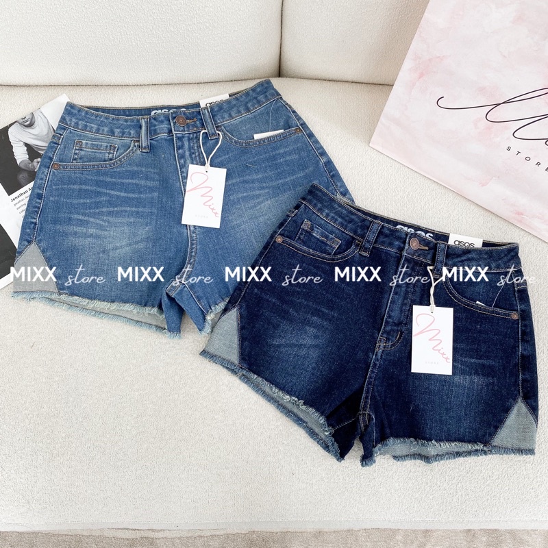 Quần short jean nữ đẹp lưng cao cạp cao chất co giãn thoải mái gấu tua rua màu xanh jeans hàng hiệu cao cấp MIXX ST