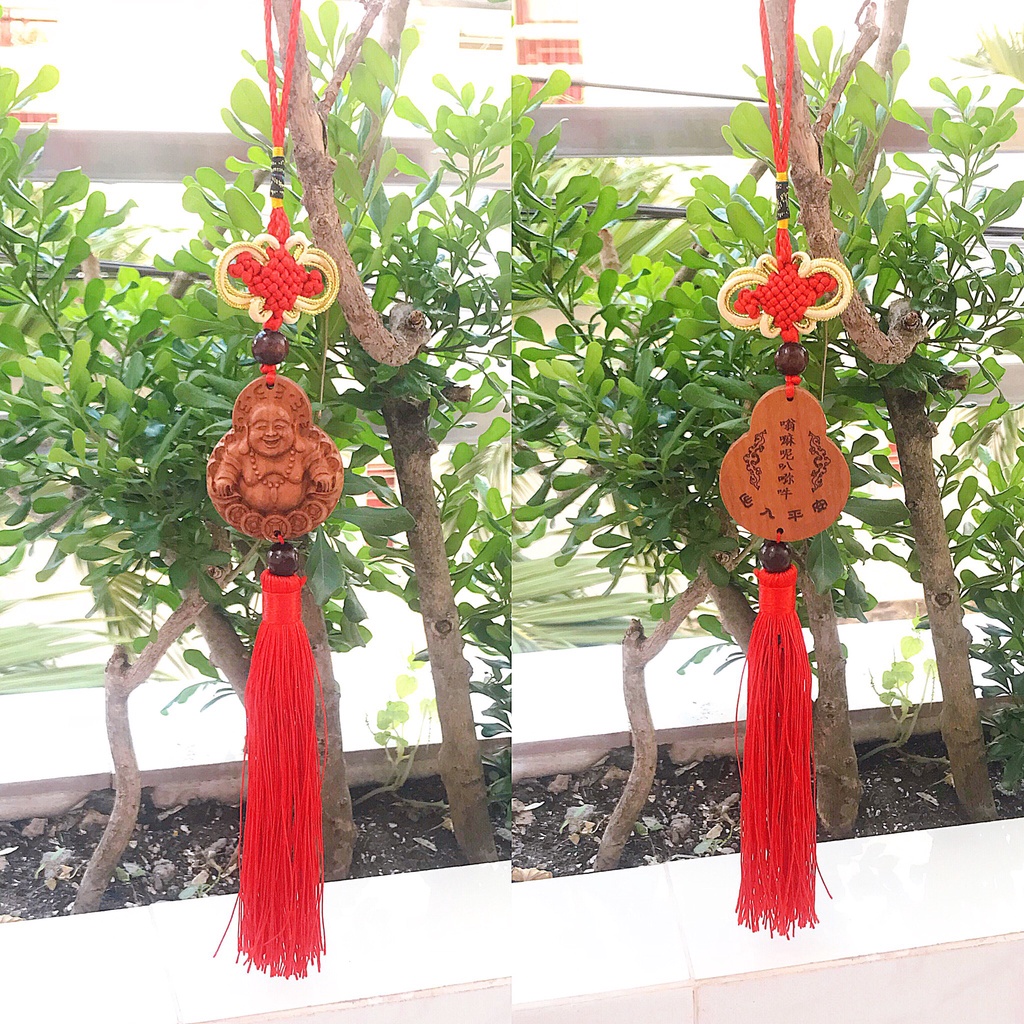 Dây treo đỏ cát tường gỗ họa tiết quan âm, chiếc thuyền, con lân... phong thủy, thích hợp để trang trí
