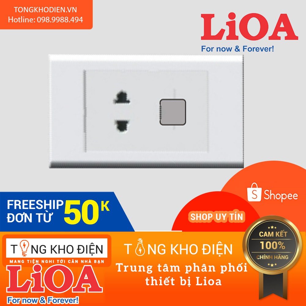 Mặt 1 ổ cắm + 1 lỗ LiOA [CHÍNH HÃNG], Nhựa TRẮNG - Tiếp điểm ĐỒNG