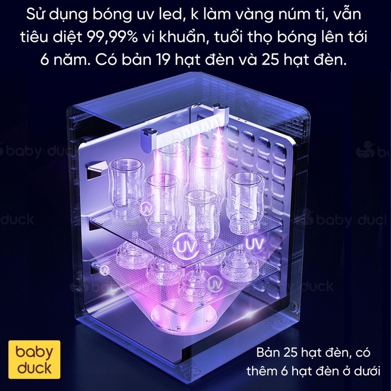 Máy tiệt trùng UV boboduck 19L 25 bóng cho bé , máy tiệt trùng sấy khô