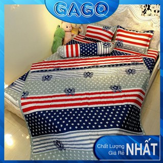 Chăn ga gối poly, bộ chăn ga gối drap giường, chăn ga 5 món cờ mỹ Gago