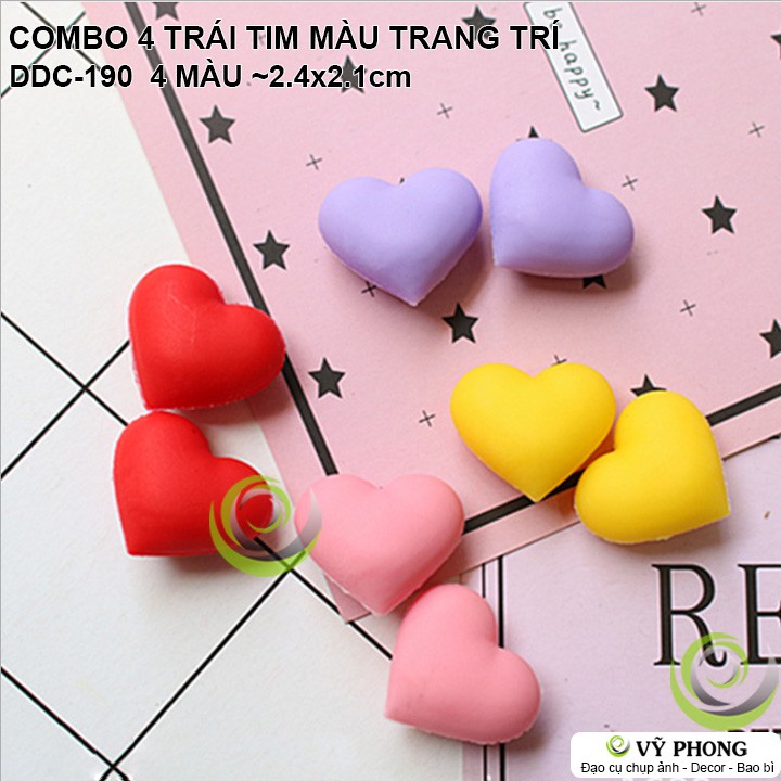 SET COMBO 4 TRÁI TIM MÀU TRANG TRÍ CHỤP HÌNH ĐẠO CỤ CHỤP ẢNH SẢN PHẨM INS DDC-190