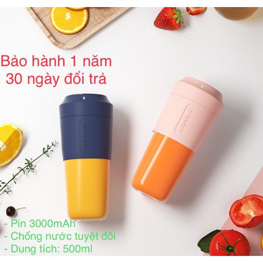 [Mã 254ELSALE giảm 7% đơn 300K] Máy xay sinh tố mini cầm tay, dung lượng pin lớn 3000 mAh