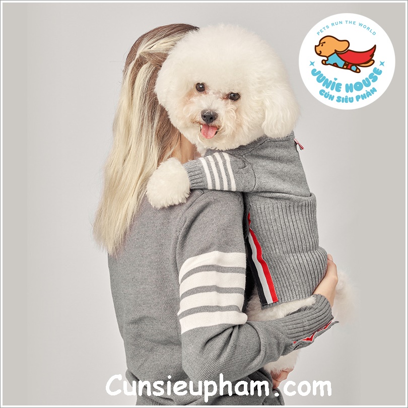 Áo len cardigan T.B xám sang trọng đồ Tết cho chó mèo