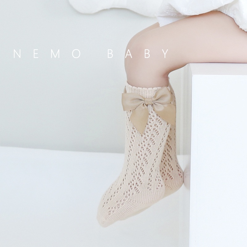 Tất/vớ cổ cao lưới đính nơ phong cách Hàn Quốc cao cấp Nemo Baby cho bé 0-5 tuổi