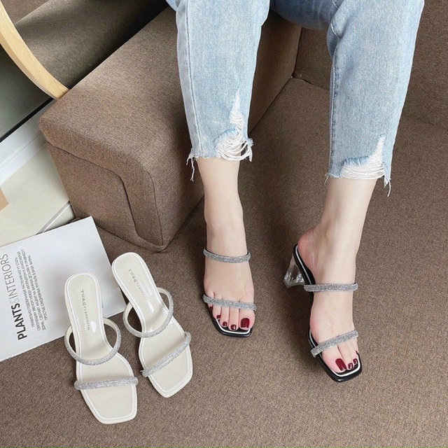 Dép Guốc 2 quai đính đá gót mica 6p ( hàng đẹp ) Mys Rosa Factory - CG-0546